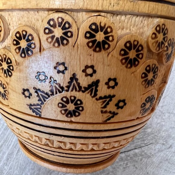 Wood Vase Whimsical Stamp Pattern Primitive Farmhouse Rustic Decor - Picture 8 of 11